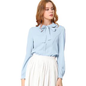 Allegra K Women's Peter Pan Collar Blouse Bow Tie Neck Vintage Button Up Shirt