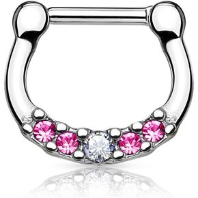 Forbidden Body Jewelry 16g Tiny Surgical Steel & Titanium IP Plated CZ Gemmed Septum Clicker Hoop Ring
