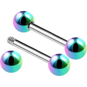 2PCS Stainless Steel Rainbow Straight Barbell 14 Gauge 4mm Ball Cartilage Earrings Eyebrow Piercing Jewelry See More Sizes