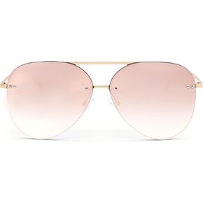 Vanolu Retro Rimless Women Aviator Sunglasses Classic Lady Oversized Sun Glasses