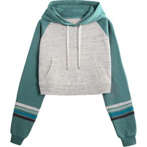 DOUBLJU Casual Crop Hoodies Long Sleeve Pullover Drawstring Hooded Sweatshirts Basic Cropped Tops for Womens with Plus Size in Kuwait