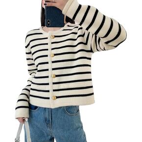 Women's Long Sleeve Striped Sweater Trendy Long Sleeve Button Down Crewneck Knit Cardigans in Kuwait