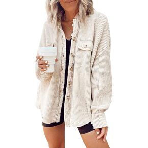 ebossy Womens Long Batwing Sleeve Splicing Cardigan Lightweight Waffle Textured Boyfriend Shirt Jacket Shacket