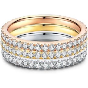Censpell 3PCS Eternity Band for Women 14K Gold Plated Cubic Zirconia 2mm Wedding Stackable Rings in Saudi Arabia