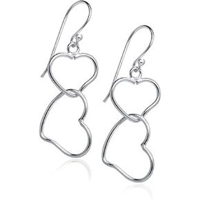 Guoshang Women Silver Heart Linked to Heart Dangle Earrings Double Hearts Ear Drops Earrings, 1 pair, 1 Pair, Metal in Saudi Arabia