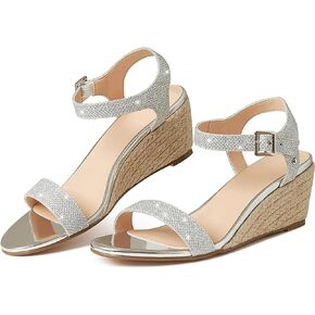 AMINUGAL Wedge Sandals for Women Cute Comfort Glitter Summer Sandals Fashion Dressy Espadrille Womens Sandals Casual Outdoor Low Heel Strappy Womens Dress Sandals