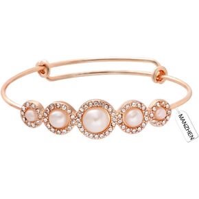 أساور MANZHEN قابلة للتوسيع وقابلة للتعديل مع هدية لوصيفة العروس من اللؤلؤ من حجر الراين in Kuwait