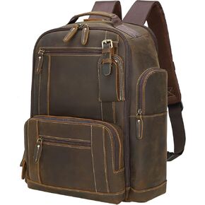 Masa Kawa Vintage Full Grain Leather 15.6" Laptop Backpack for Men Large Camping Travel Rucksack Weekender Daypack Bag, Brown in Kuwait