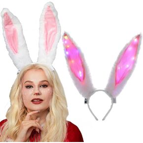 Aceorna Light Up Bunny Ears Headbands Led Glow Hair Hoop Luminous Rabbit Ears Hair Bands Furry Bunny Headpiece for Women