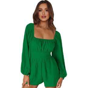 ICEROSIN Women's Long Sleeve Short Jumpsuit Puffy Dressy Chiffon Mini Short Ruffle Romper