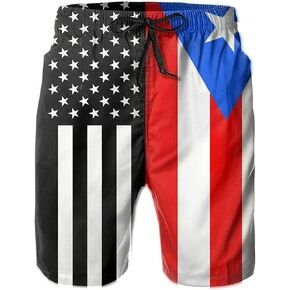 USA Puerto Rico Flag Men's Swim Trunks Beach Shorts Board Shorts with Pockets White in Saudi Arabia