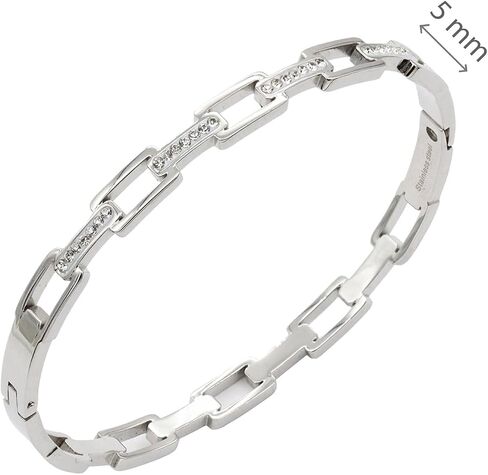 Lavencious 5 mm Width Stainless Steel Chain Link Bangle with Cubic Zirconia Classic 7 Inches Bracelet for Women in Saudi Arabia