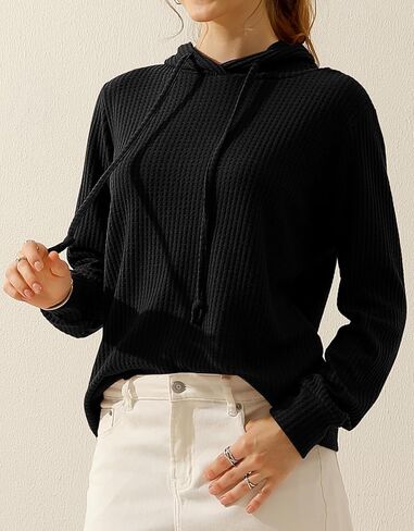 DOUBLJU 2 Pack Casual Long Sleeve Oversized Hoodies Waffle Knit Sweatshirts Basic Hooded Loose Tops Workout Sets for Women in Saudi Arabia