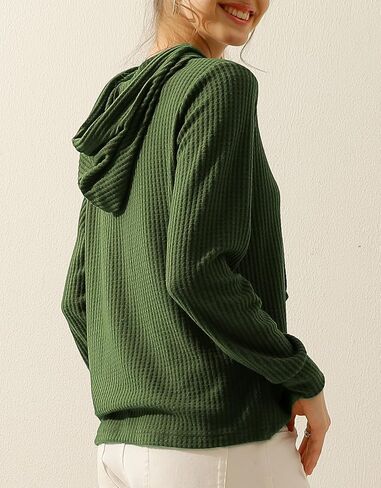 DOUBLJU 2 Pack Casual Long Sleeve Oversized Hoodies Waffle Knit Sweatshirts Basic Hooded Loose Tops Workout Sets for Women in Saudi Arabia