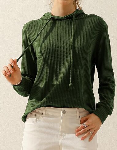 DOUBLJU 2 Pack Casual Long Sleeve Oversized Hoodies Waffle Knit Sweatshirts Basic Hooded Loose Tops Workout Sets for Women in Saudi Arabia