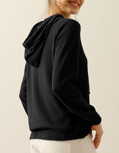 DOUBLJU 2 Pack Casual Long Sleeve Oversized Hoodies Waffle Knit Sweatshirts Basic Hooded Loose Tops Workout Sets for Women in Saudi Arabia