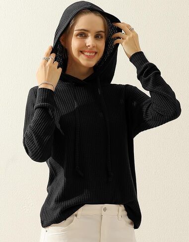 DOUBLJU 2 Pack Casual Long Sleeve Oversized Hoodies Waffle Knit Sweatshirts Basic Hooded Loose Tops Workout Sets for Women in Saudi Arabia