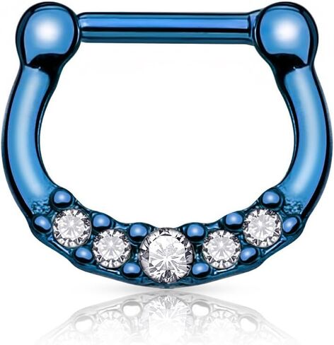 Forbidden Body Jewelry 16g Tiny Surgical Steel & Titanium IP Plated CZ Gemmed Septum Clicker Hoop Ring in Saudi Arabia