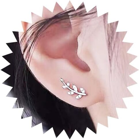 WZNBBOY 925 الفضة الاسترليني ورقة الأذن الزاحف الأقراط تألق حجر الراين ورقة صغيرة الأذن متسلق الأقراط مكعب زركونيا أوراق الزيتون الغضروف أقراط هيبوالرجينيك أقراط للنساء in Kuwait