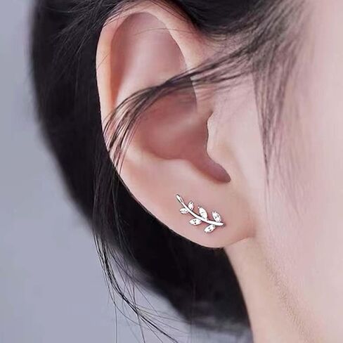 WZNBBOY 925 الفضة الاسترليني ورقة الأذن الزاحف الأقراط تألق حجر الراين ورقة صغيرة الأذن متسلق الأقراط مكعب زركونيا أوراق الزيتون الغضروف أقراط هيبوالرجينيك أقراط للنساء in Kuwait