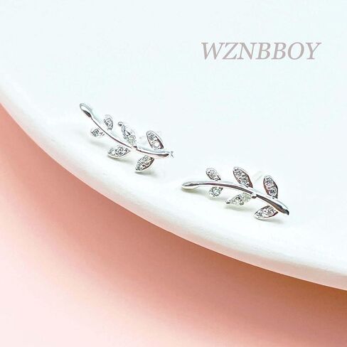 WZNBBOY 925 الفضة الاسترليني ورقة الأذن الزاحف الأقراط تألق حجر الراين ورقة صغيرة الأذن متسلق الأقراط مكعب زركونيا أوراق الزيتون الغضروف أقراط هيبوالرجينيك أقراط للنساء in Kuwait
