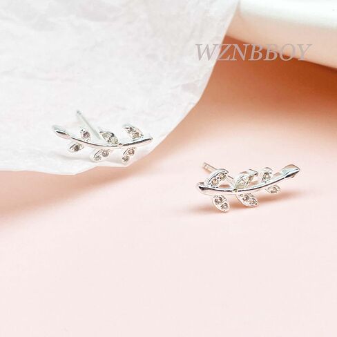 WZNBBOY 925 الفضة الاسترليني ورقة الأذن الزاحف الأقراط تألق حجر الراين ورقة صغيرة الأذن متسلق الأقراط مكعب زركونيا أوراق الزيتون الغضروف أقراط هيبوالرجينيك أقراط للنساء in Kuwait