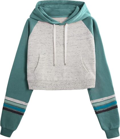 DOUBLJU Casual Crop Hoodies Long Sleeve Pullover Drawstring Hooded Sweatshirts Basic Cropped Tops for Womens with Plus Size in Kuwait