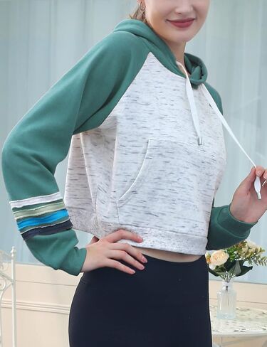 DOUBLJU Casual Crop Hoodies Long Sleeve Pullover Drawstring Hooded Sweatshirts Basic Cropped Tops for Womens with Plus Size in Kuwait