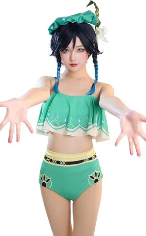 haikyuu Women Anime Two Piece Swimsuit Bathing Suit Ruffle Falbala Top and High Waist Style Panty Swimwear in Saudi Arabia