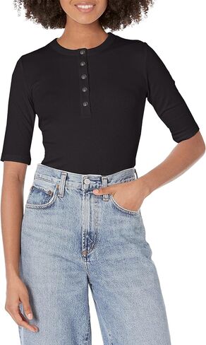 Vince Women's Rib Elbow Sleeve Henley in Saudi Arabia