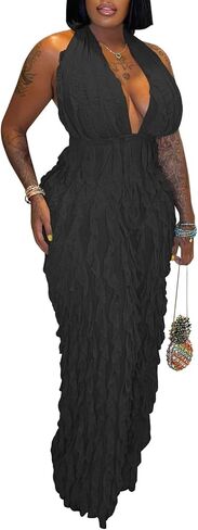 Ryehack Backless Jumpsuit for Women Sexy See Through V Neck Halter Sleeveless Ruffle Wide Leg Pants Romper in Saudi Arabia