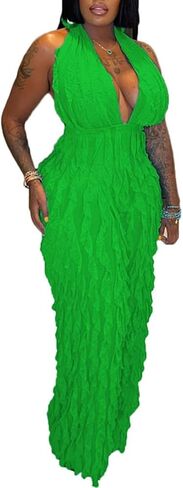 Ryehack Backless Jumpsuit for Women Sexy See Through V Neck Halter Sleeveless Ruffle Wide Leg Pants Romper in Saudi Arabia