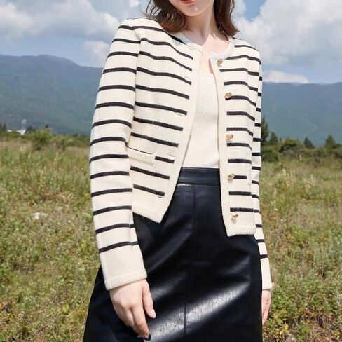 Women's Long Sleeve Striped Sweater Trendy Long Sleeve Button Down Crewneck Knit Cardigans in Kuwait