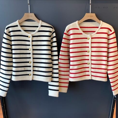 Women's Long Sleeve Striped Sweater Trendy Long Sleeve Button Down Crewneck Knit Cardigans in Kuwait