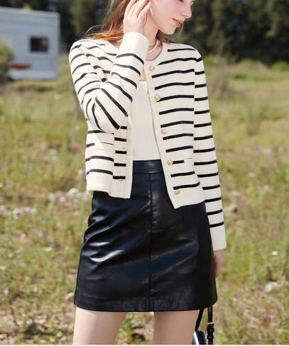 Women's Long Sleeve Striped Sweater Trendy Long Sleeve Button Down Crewneck Knit Cardigans in Kuwait