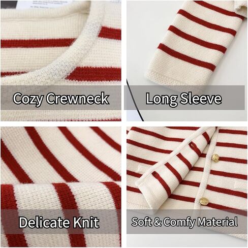 Women's Long Sleeve Striped Sweater Trendy Long Sleeve Button Down Crewneck Knit Cardigans in Kuwait