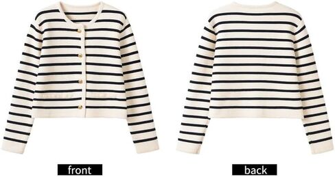 Women's Long Sleeve Striped Sweater Trendy Long Sleeve Button Down Crewneck Knit Cardigans in Kuwait