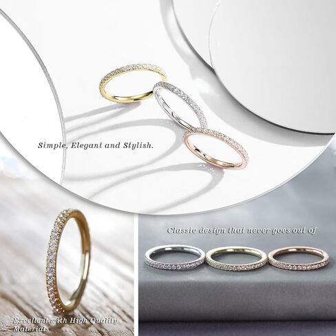 Censpell 3PCS Eternity Band for Women 14K Gold Plated Cubic Zirconia 2mm Wedding Stackable Rings in Saudi Arabia
