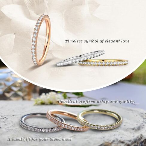 Censpell 3PCS Eternity Band for Women 14K Gold Plated Cubic Zirconia 2mm Wedding Stackable Rings in Saudi Arabia
