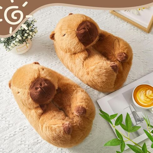 شباشب Simgoing Capybara اللطيفة من القطيفة، أحذية Capybara الدافئة للمنزل، أحذية Capybara ملفوفة بالقدم للنساء والرجال في الأماكن المغلقة والمفتوحة والشتاء وأصدقاء العائلة هدية رائعة in Kuwait