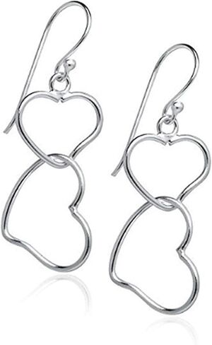 Guoshang Women Silver Heart Linked to Heart Dangle Earrings Double Hearts Ear Drops Earrings, 1 pair, 1 Pair, Metal in Saudi Arabia
