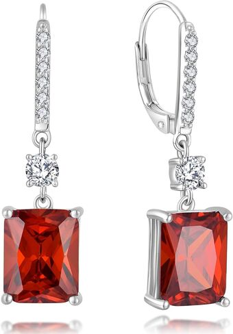 Sterling Silver Women Leverback Earrings - Guesma 10x8mm Dangle Earrings for Women Cushion Cut Created Birthstone - Wedding Earrings Jewelry for Evening Wear in Kuwait