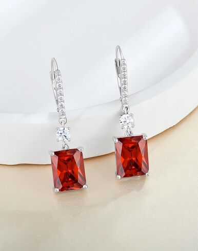 Sterling Silver Women Leverback Earrings - Guesma 10x8mm Dangle Earrings for Women Cushion Cut Created Birthstone - Wedding Earrings Jewelry for Evening Wear in Kuwait