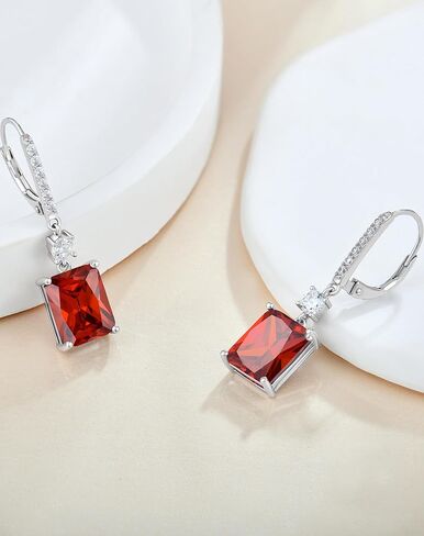 Sterling Silver Women Leverback Earrings - Guesma 10x8mm Dangle Earrings for Women Cushion Cut Created Birthstone - Wedding Earrings Jewelry for Evening Wear in Kuwait