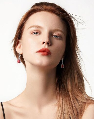 Sterling Silver Women Leverback Earrings - Guesma 10x8mm Dangle Earrings for Women Cushion Cut Created Birthstone - Wedding Earrings Jewelry for Evening Wear in Kuwait