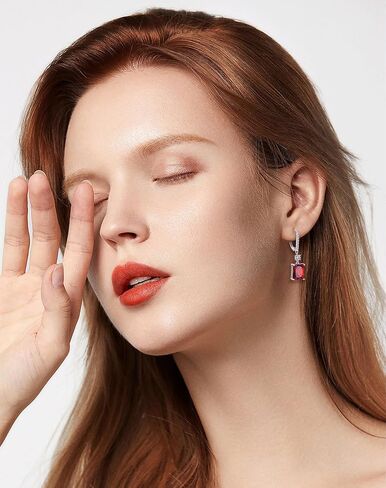 Sterling Silver Women Leverback Earrings - Guesma 10x8mm Dangle Earrings for Women Cushion Cut Created Birthstone - Wedding Earrings Jewelry for Evening Wear in Kuwait