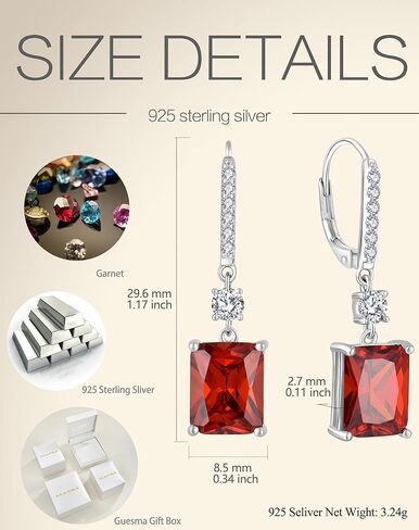 Sterling Silver Women Leverback Earrings - Guesma 10x8mm Dangle Earrings for Women Cushion Cut Created Birthstone - Wedding Earrings Jewelry for Evening Wear in Kuwait