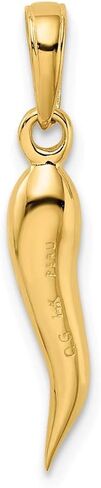 Solid 14k Yellow Gold Medium Cornicello Italian Horn Protection Pendant Charm - 25mm x 5mm in Saudi Arabia