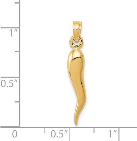 Solid 14k Yellow Gold Medium Cornicello Italian Horn Protection Pendant Charm - 25mm x 5mm in Saudi Arabia