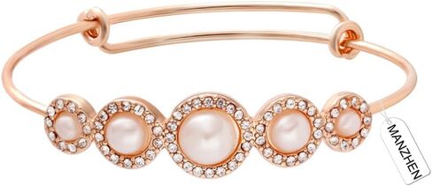 MANZHEN Expandable Adjustable Wire Bangle Bracelets with Rhinestone Pearl Bridesmaid Gift in Kuwait